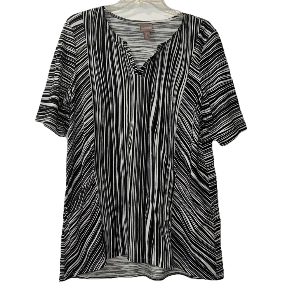 Chico’s Black/White Striped Top Women’s Large